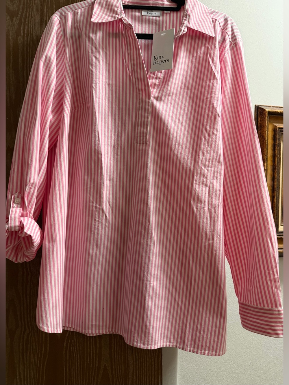 Kim Rogers Pink & White Striped Popover Shirt